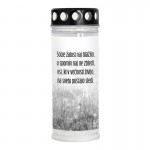 Nagrobna sveča Premium z rožnim motivom in verzom Solze žalost naj blažijo